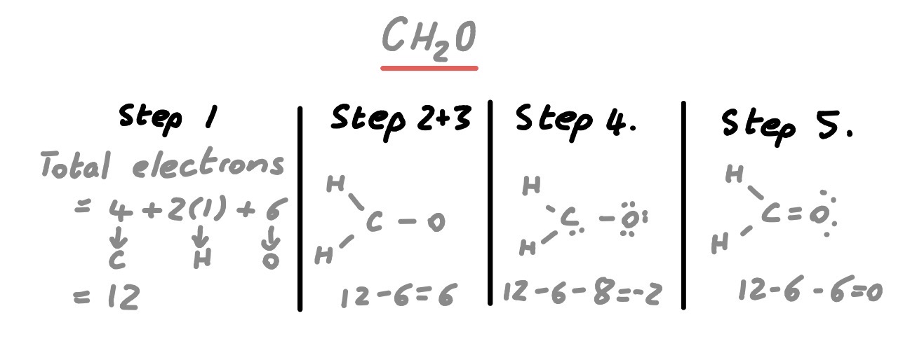 Step-by-step worked example showing how to draw the Lewis structure of CH2O
